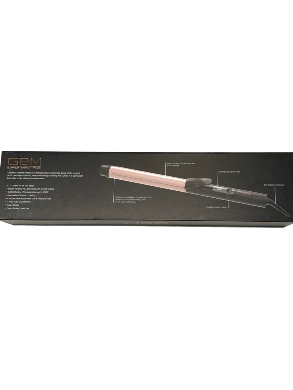 GEM 1¼" Ceramic Extended-Barrel Curling Iron NWT - Picture 2 of 10